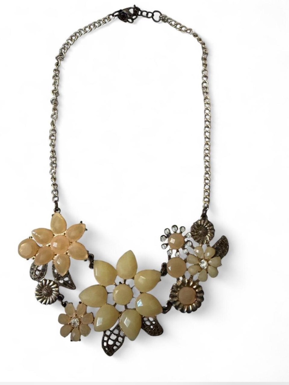Floral Statement Necklace in Cream - Designer Style